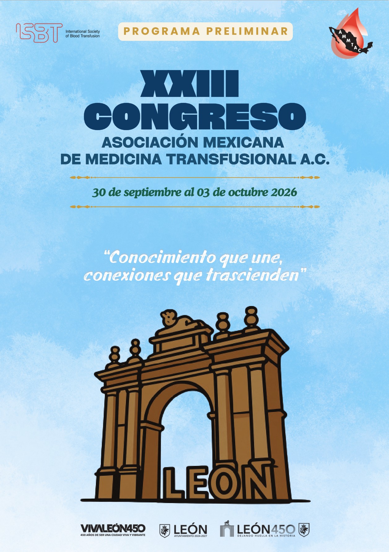 XXIII Congreso de la Asociación Mexicana de Medicina Transfusional, León, 30 de septiembre al 3 de octubre de 2026